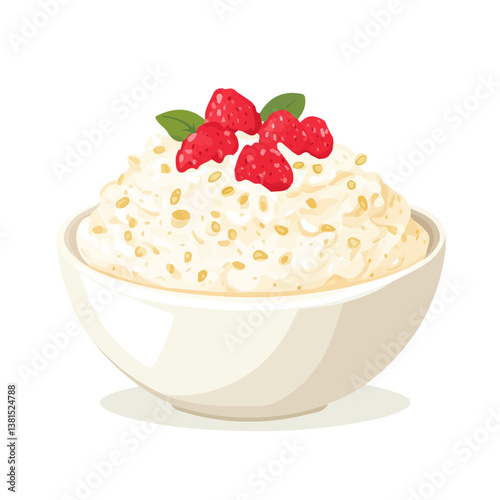 2D flat vector illustration of Rice Pudding, isolated on a white background.