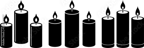 Candle set icon vector art, Vector of black candles silhouette design