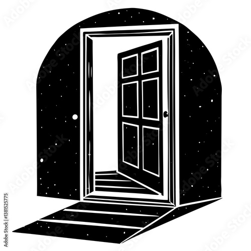 "Explore unique open door concept AI vector & linocut designs, perfect for digital printing."








