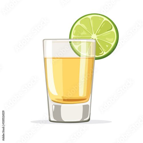 Tequila Shot 2D flat vector illustration, isolated on a white background.
