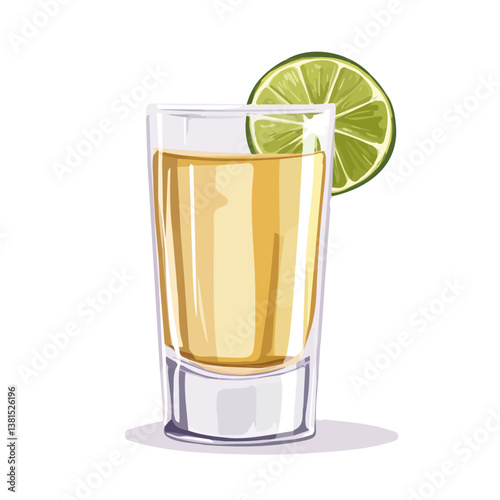 2D flat vector illustration of Tequila Shot, isolated on a white background.