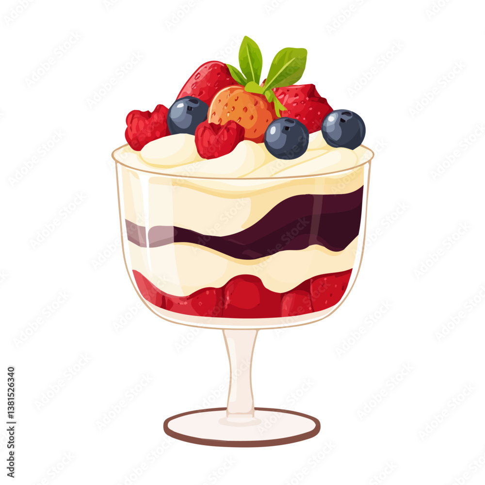 Trifle 2D flat vector illustration, isolated on a white background. Trifle 2D flat vector illustration, isolated on a white background.