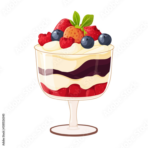 Trifle 2D flat vector illustration, isolated on a white background.