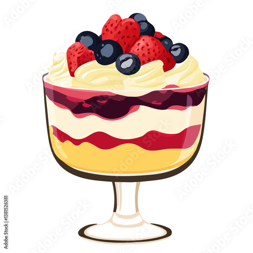 2D flat vector illustration of Trifle, isolated on a white background.