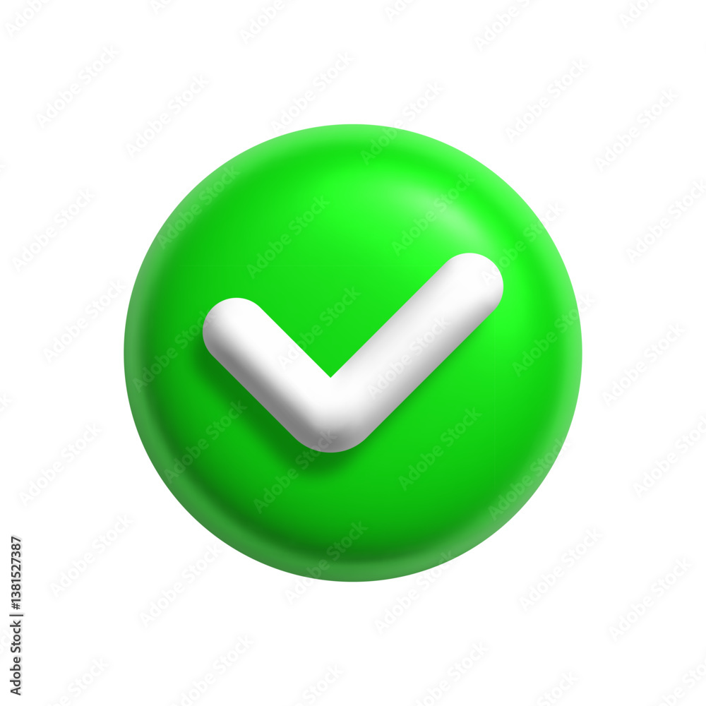 3D Green Check Icon. Vector Tick Mark Symbol to Indicate Yes or OK. Circle checklist app button. Vote verify box. 3D Green Check Icon. Vector Tick Mark Symbol to Indicate Yes or OK. Circle checklist app button. Vote verify box.