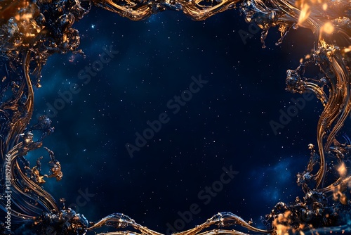 A Stunning Greeting Card Depicting a Starry Night Sky Over a Calm Ocean, Framed by Twinkling Stars and a Glimmering Milky Way