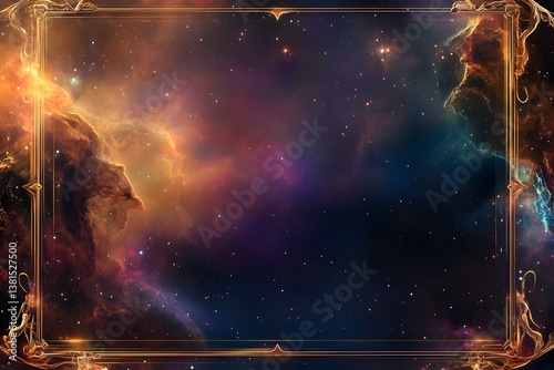 A Stunning Greeting Card Depicting a Starry Night Sky Over a Calm Ocean, Framed by Twinkling Stars and a Glimmering Milky Way
