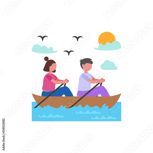 Paddling Across Calm Waters Vector Illustration