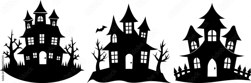 Haunted house icon vector art, Vector of black house icon silhouette design Haunted house icon vector art, Vector of black house icon silhouette design