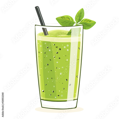 2D flat vector illustration of A Cold Smoothie In A Glass, isolated on a white background.