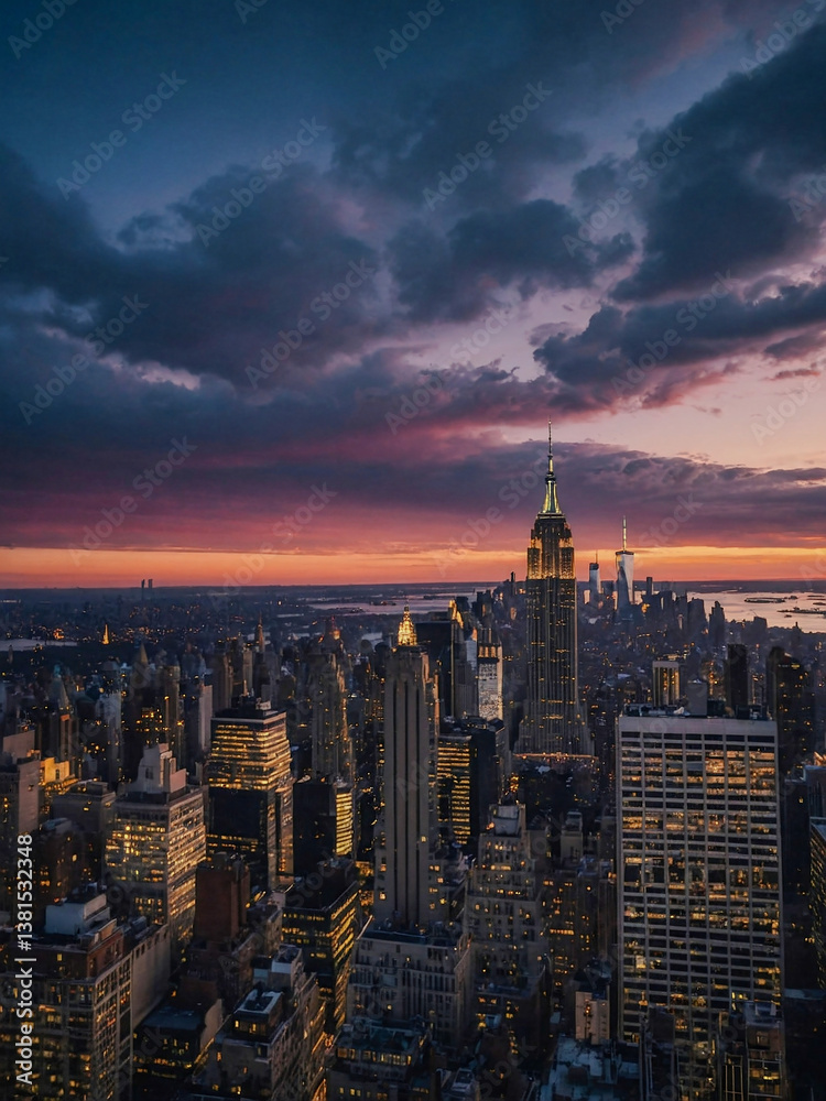 New York at sundown – Manhattan skyline.