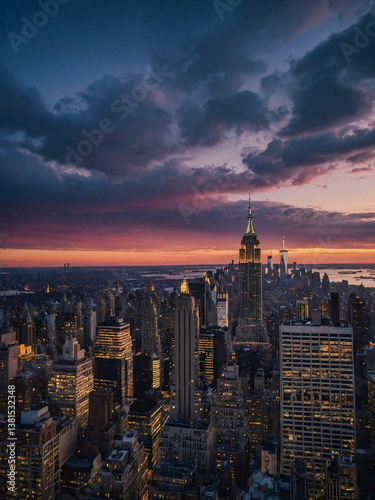 Obraz na płótnie New York at sundown – Manhattan skyline. w salonie