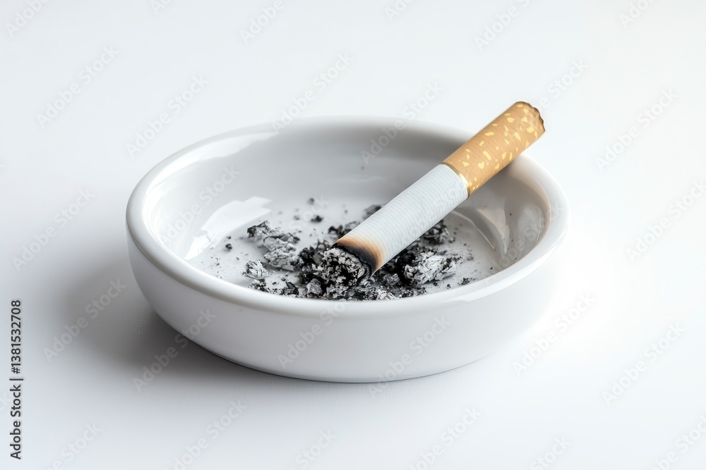 Burning Cigarette in Ashtray with Ash Showing Smoking Lifestyle Concept Burning Cigarette in Ashtray with Ash Showing Smoking Lifestyle Concept