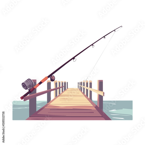 A Fishing Rod Leaning Against A Pier 2D flat vector illustration, isolated on a white background.