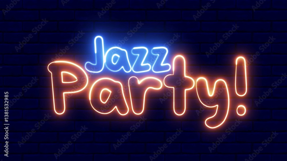 Obraz premium Jazz Party neon sign. Jazz Party text font with neon light. Luminous and shimmering haze inside the letters of the text Jazz Party.