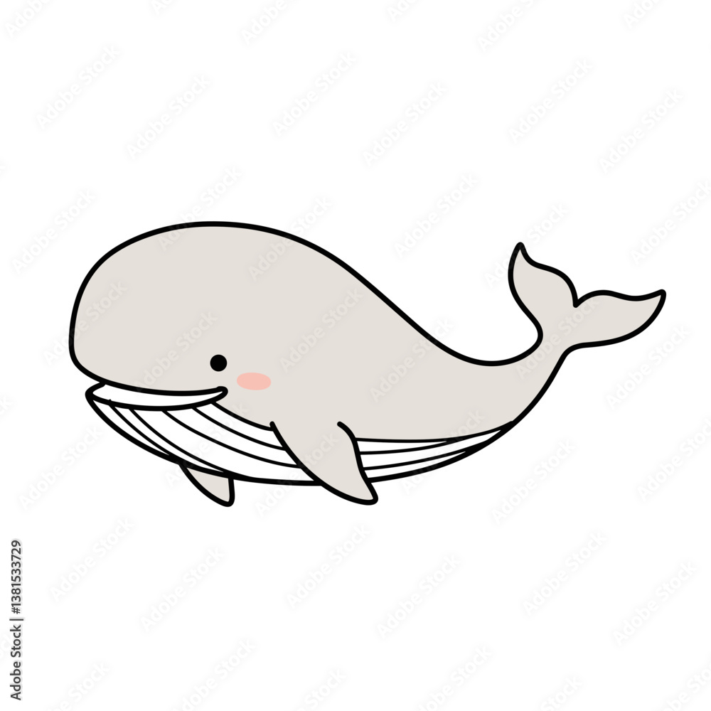 Obraz premium Kawaii Whale with a Shy Expression Swimming Representation against White Background with copy space