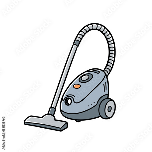 Doodle Style Vacuum Cleaner in Grey and Orange Representing Household Cleaning Appliance with copy space
