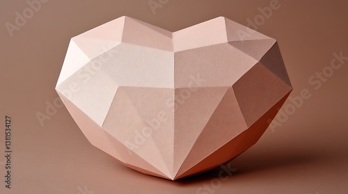 Geometric heart shape with shaded facets on a plain background