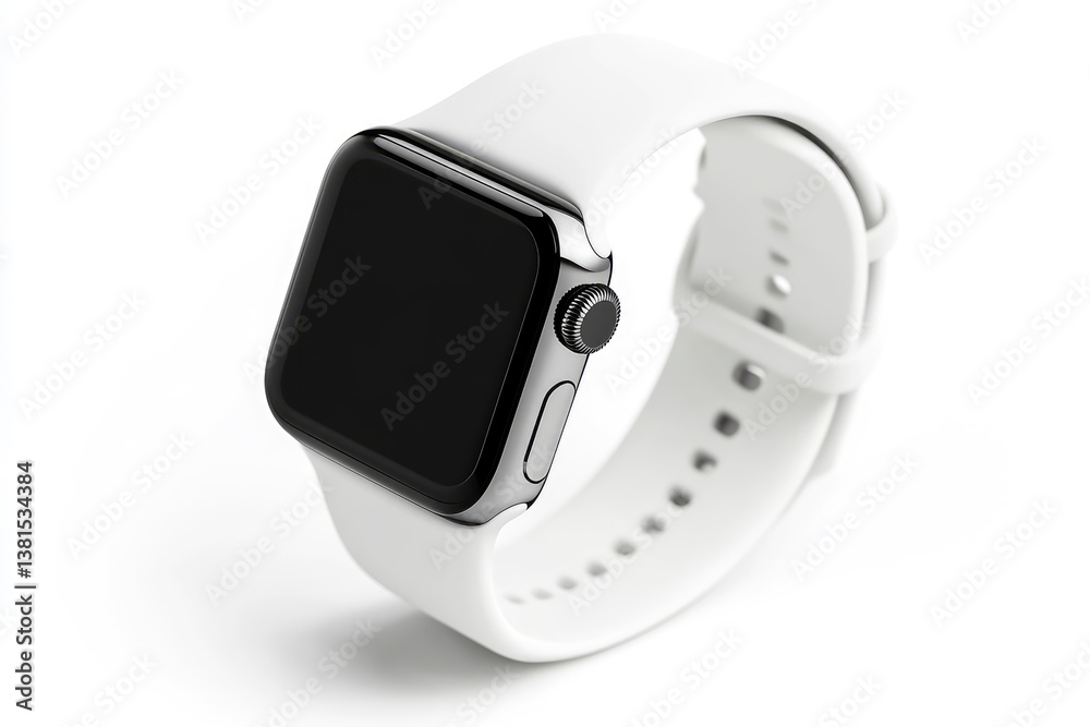 Close Up of Smart Watch with White Band on White Background Close Up of Smart Watch with White Band on White Background