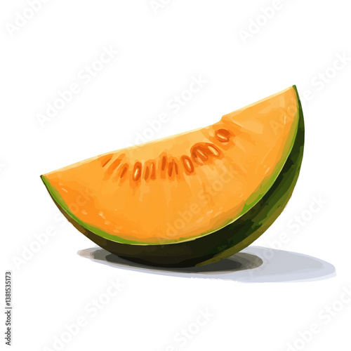 A Slice Of Cold Melon On A Hot Summer Day 2D flat vector illustration, isolated on a white background.