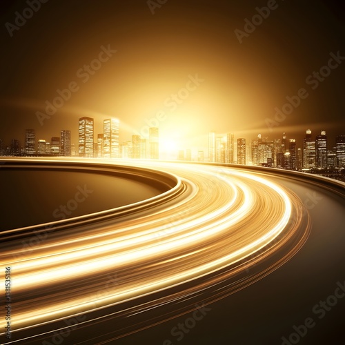 Golden Cityscape Highway Night Lightspeed Motion Blur