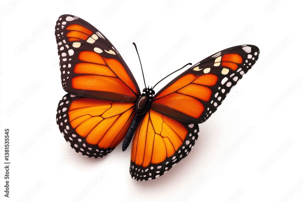 Fototapeta premium Monarch Butterfly Wing Details Isolated on White Background for Print