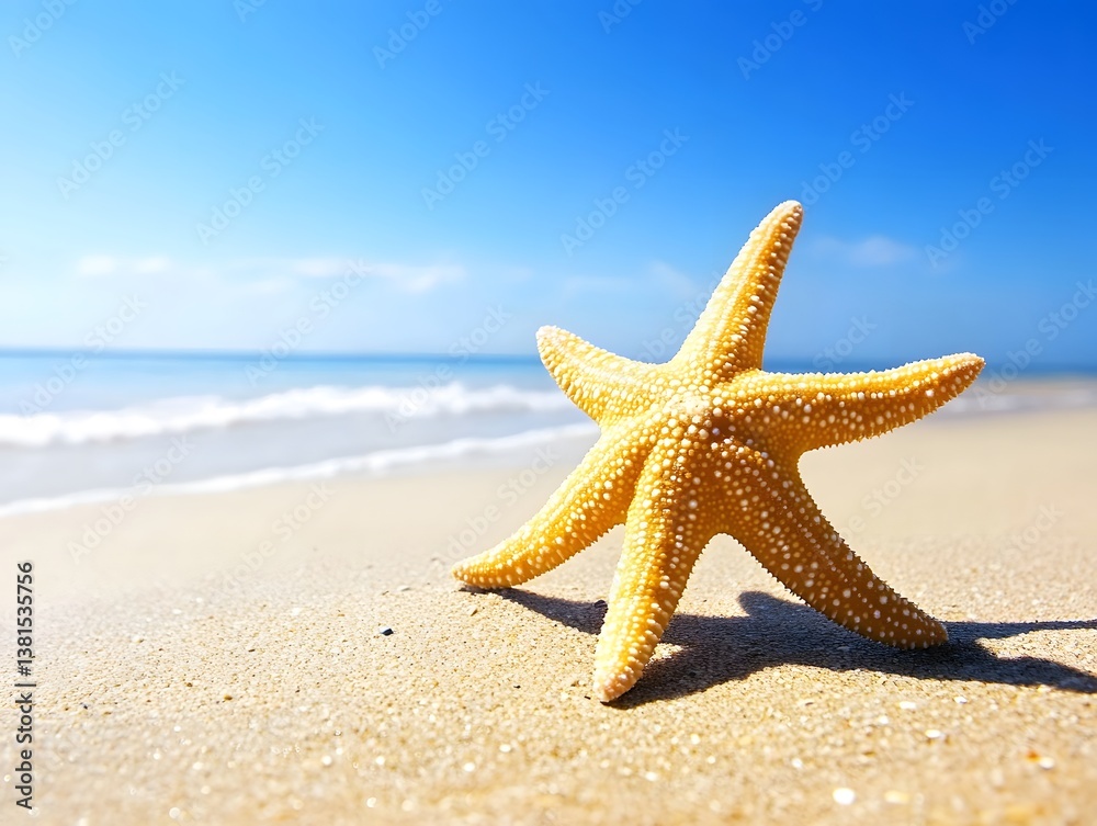 Stunning Starfish on Sandy Beach Summer Vacation Seascape Stunning Starfish on Sandy Beach Summer Vacation Seascape
