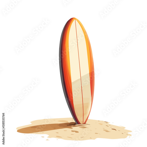A Surfboard Standing In The Sand 2D flat vector illustration, isolated on a white background.
