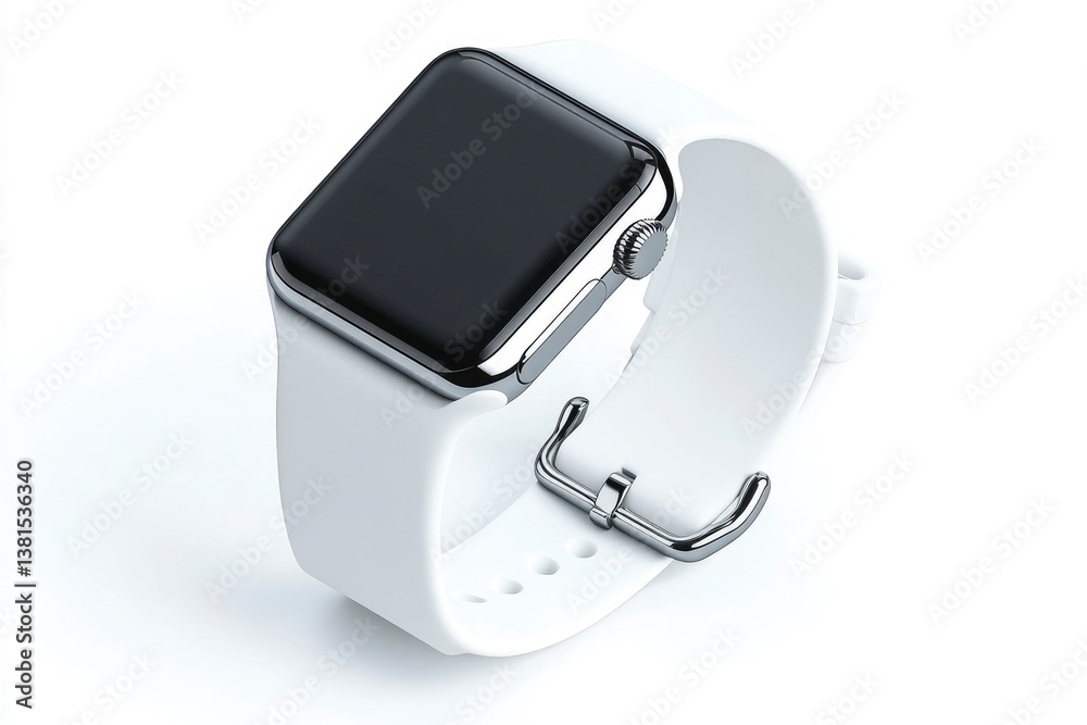 Modern Smartwatch with White Band on Clean Background for Product Display Modern Smartwatch with White Band on Clean Background for Product Display
