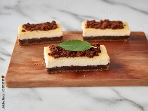 Wallpaper Mural Delicious Crumb-Topped Cheesecake Bars on Wooden Board Torontodigital.ca