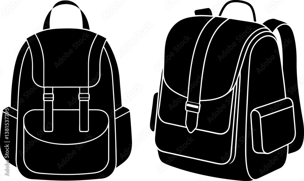 Fototapeta premium Backpack icon vector art, Vector of black backpack icon silhouette design