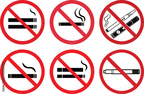Set of no smoking no parking signs and prohibition symbols