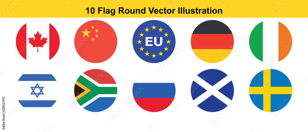 Set of world flags including South America in a circular icon design Set of world flags including South America in a circular icon design