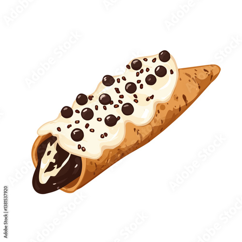 Cannoli 2D flat vector illustration, isolated on a white background.