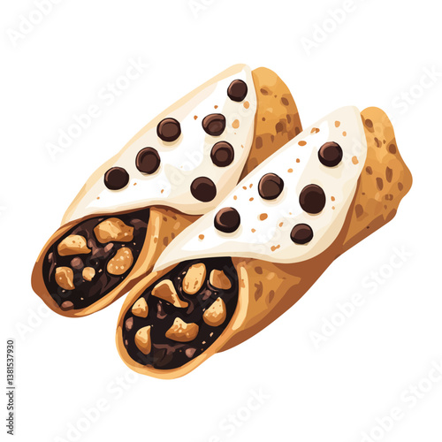 2D flat vector illustration of Cannoli, isolated on a white background.