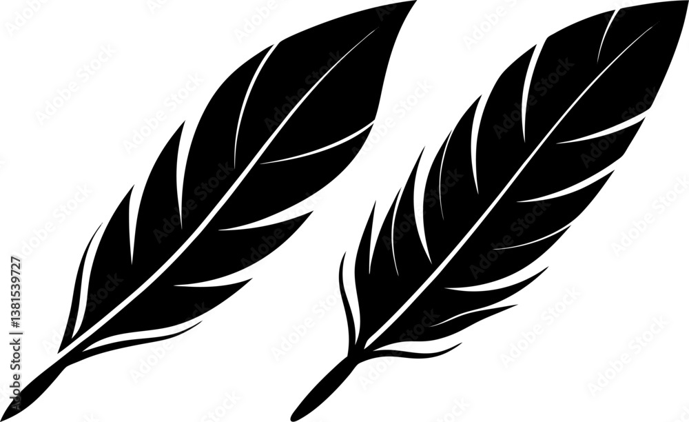 Obraz premium Feather icon vector art, Vector of flat feather black icon silhouette design