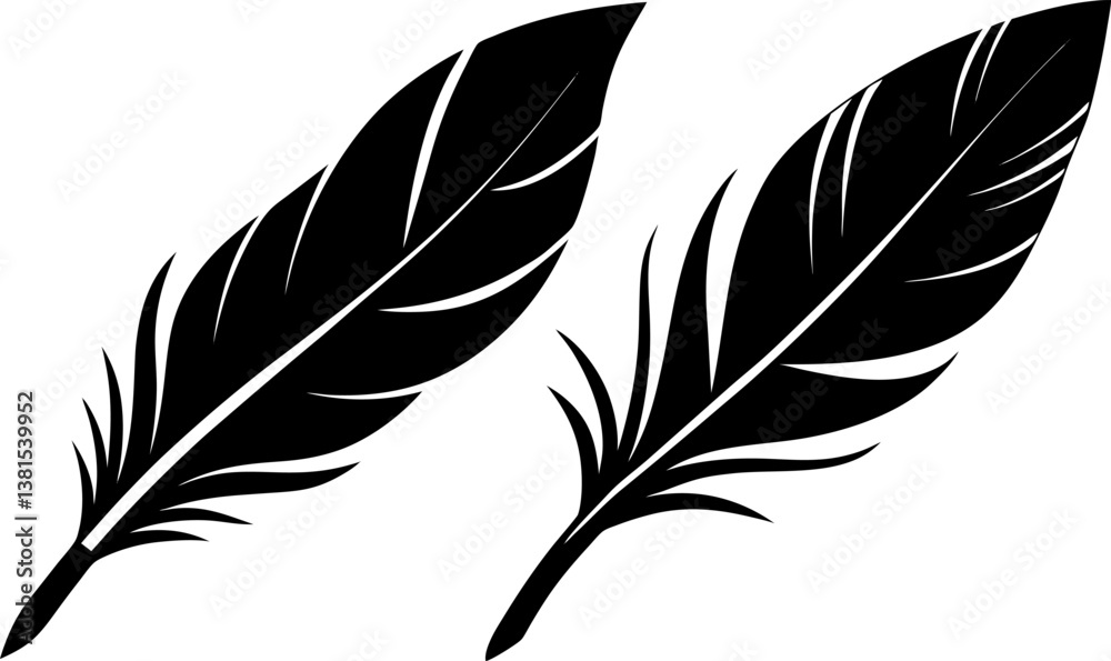 Fototapeta premium Feather icon vector art, Vector of flat feather black icon silhouette design