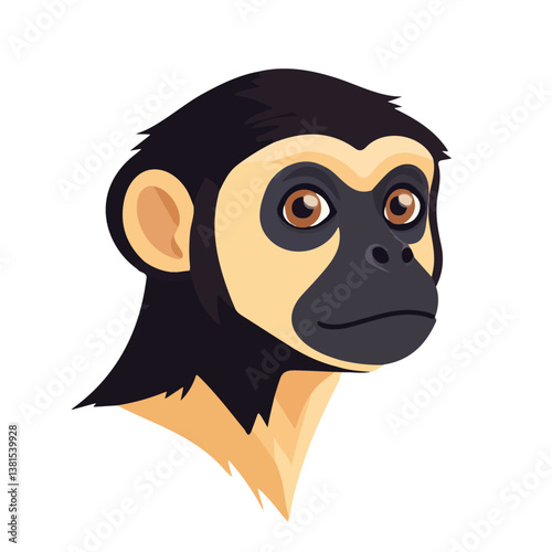 Gibbon Head 2D flat vector illustration, isolated on a white background.