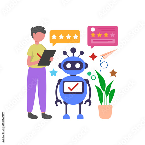 Automated Sentiment Evaluation Process Vector Illustration
