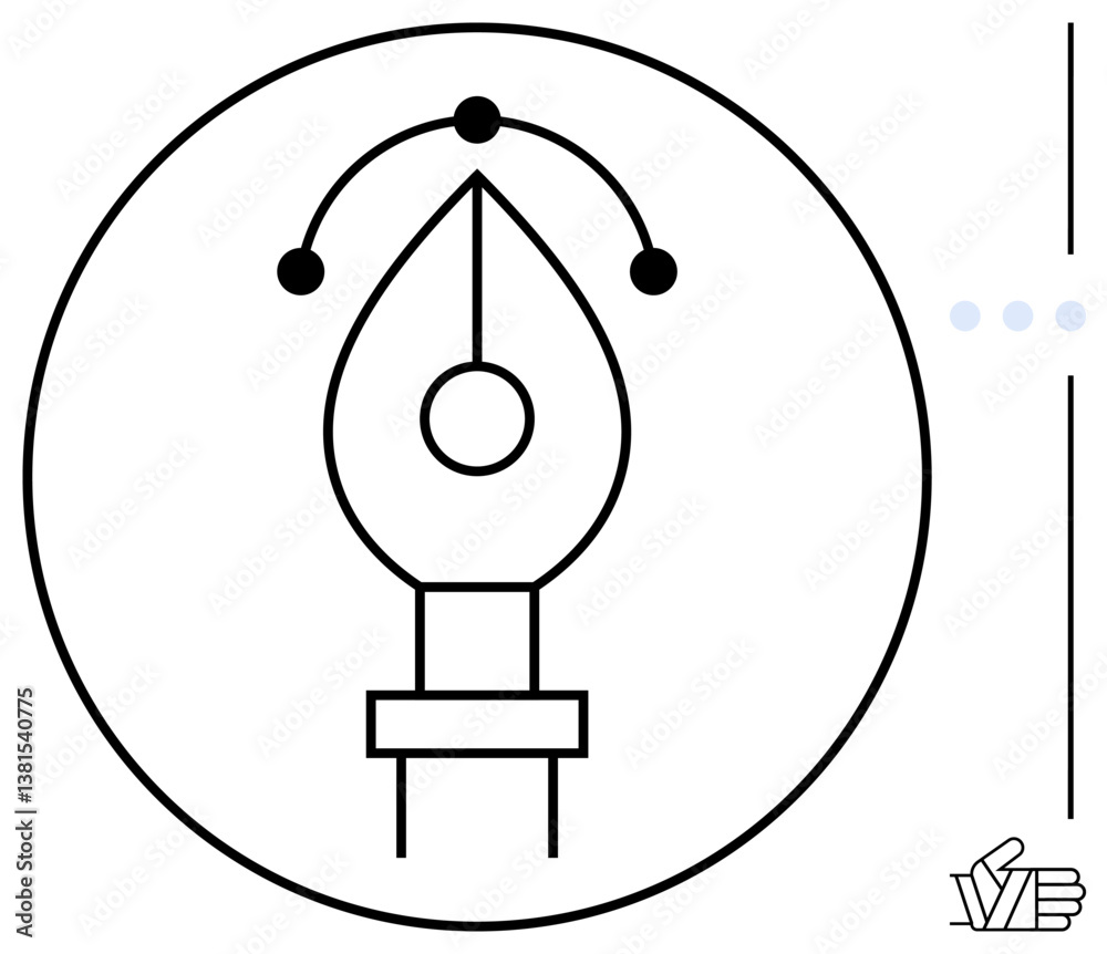 Pen nib with anchor points and Bezier curve in a circle, representing creativity, art, digital design, innovation, vector editing, branding, and visualization. Ideal for flat simple metaphor Pen nib with anchor points and Bezier curve in a circle, representing creativity, art, digital design, innovation, vector editing, branding, and visualization. Ideal for flat simple metaphor