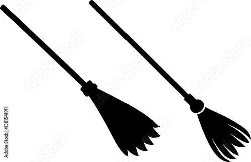 Broomstick icon vector art, Vector of flat broomstick black icon silhouette design