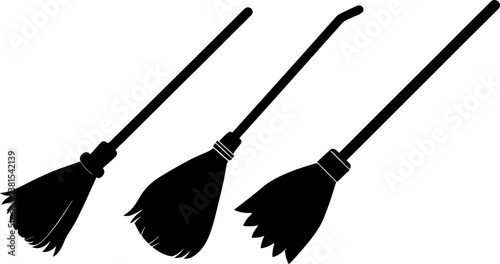 Broomstick icon vector art, Vector of flat broomstick black icon silhouette design