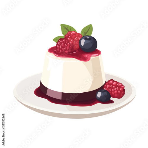 Panna Cotta 2D flat vector illustration, isolated on a white background.