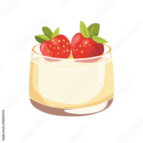 2D flat vector illustration of Panna Cotta, isolated on a white background.