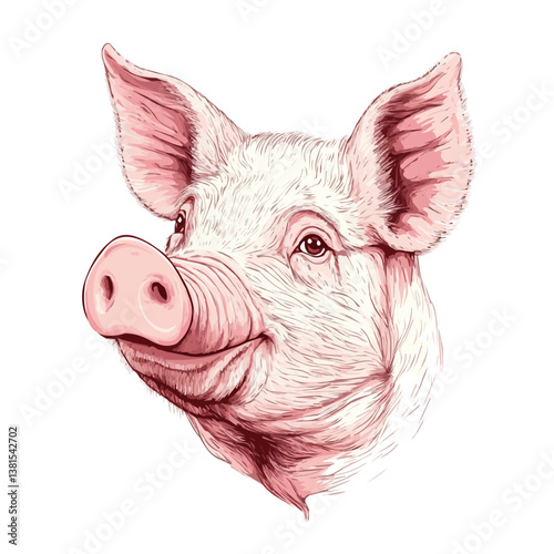 Pig Head 2D flat vector illustration, isolated on a white background.