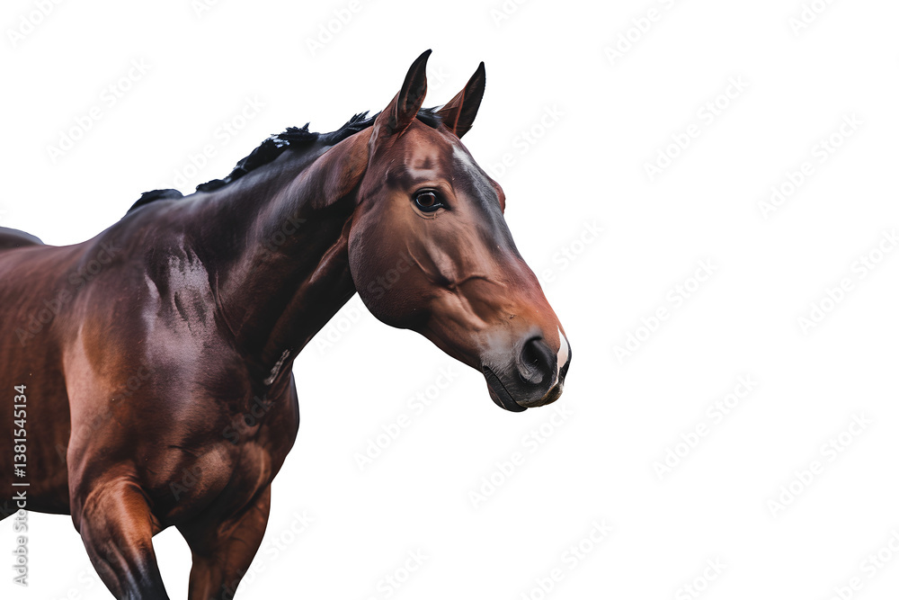 Fototapeta premium Beautiful brown equine portrait of a horse head, a mammal isolated on white background PNG