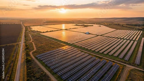 Solar panels aerial detail, highlighting the renewable and technology theme.
