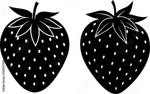 Strawberry icon vector art, Vector of strawberry fruit black icon silhouette design