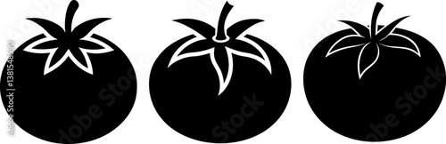 Tomato icon vector art, Vector of fresh tomato black icon silhouette design