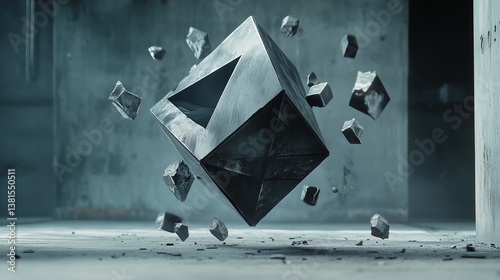 astarte.ai: Fractured Core | Floating Concrete Geometric Logo